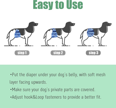 Wegreeco Washable Male Dog Diapers, Pack of 3, Large - 18"-21" Waist, Washable Belly Wrap