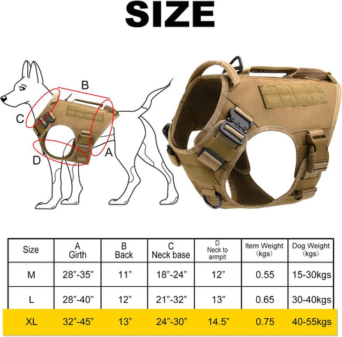 Tactical Dog Harness for Medium and Large Dogs - No Pull Adjustable Vest for Training, Hunting, Walking with Handle