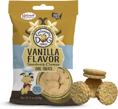 Exclusively Dog Cookies Sandwich Cremes, Vanilla Flavor Dog Treats for Medium and Large Dogs, 8 oz, Natural, Made in USA