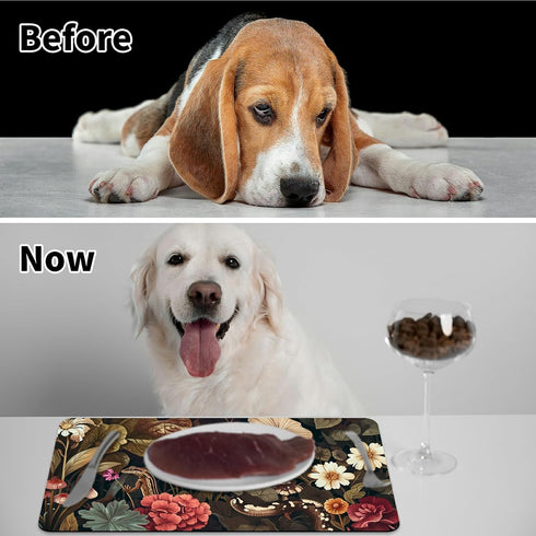 HEAKIERG 16"x24", Pet Bowl Mats for Food and Water Cat Play Mat Pet Feeding Rug with Waterproof & Non-Slip Rubber