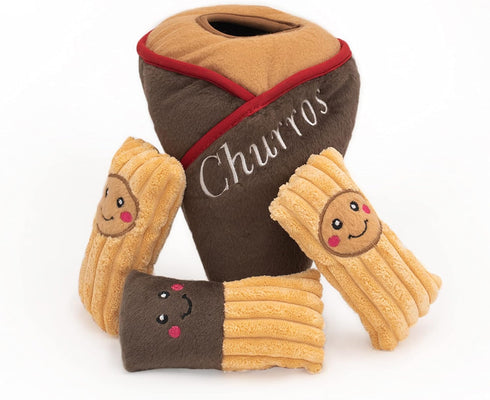 ZippyPaws Burrow, Food Buddies Churro Cone - Interactive Dog Toys for Boredom - Hide and Seek Dog Toys, Colorful Squeaky Dog Toys for Small & Medium Dogs, Plush Dog Puzzles