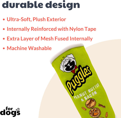Huxley & Kent Puggles Can (Large) - Power Plush Dog Toy with Squeaker, Fun and Durable Dog Gift