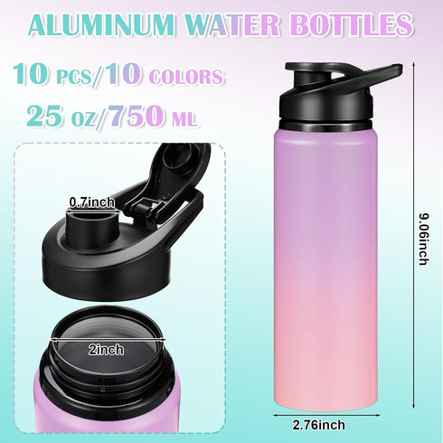 10 Pack 25oz Mimorou Aluminum Water Bottle Bulk Reusable Sports Bottles with Snap Lid and Handle Multicolor Leak Proof