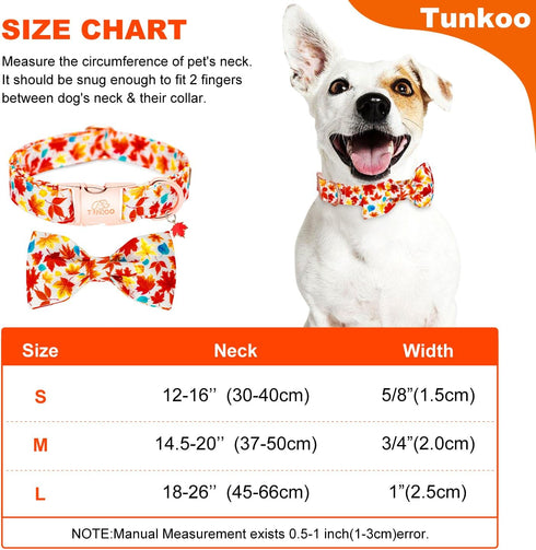 Fall Dog Collar with Elegant Bow Tie, Durable Adjustable Autumn Pet Collar, Available in Small Medium Large.