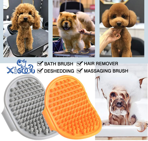 Dog Bath Brush, 2 Pcs Grooming Brush for Shedding Short Haired Dogs, Rubber Bristles for Soothing Massage