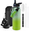 Insulated Water Bottle 40 oz, Triple Wall Vacuum Stainless Steel, Leak Proof, Ombre Green with Straw Spout
