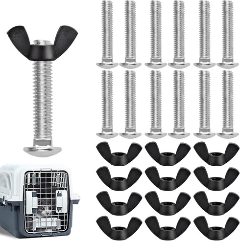 M6 Pet Carrier Fasteners, Kennel Replacement Bolts for Plastic Cat Crate and Dog Crate, 12 Set