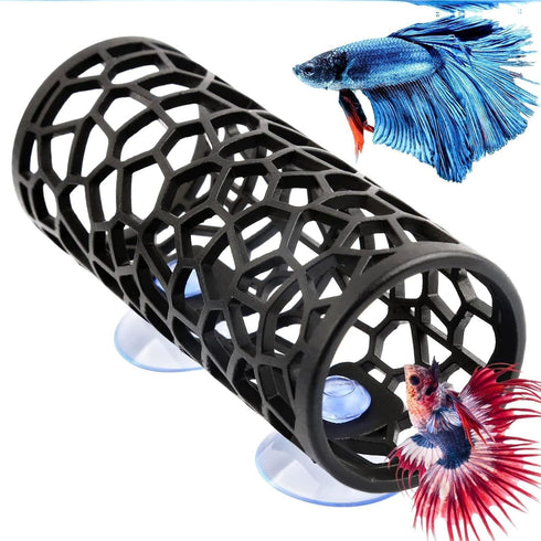 Betta Fish Tank Accessories, Soft Edged Betta Tunnel Swim Tube with Suction Cup for Guppies Hideout