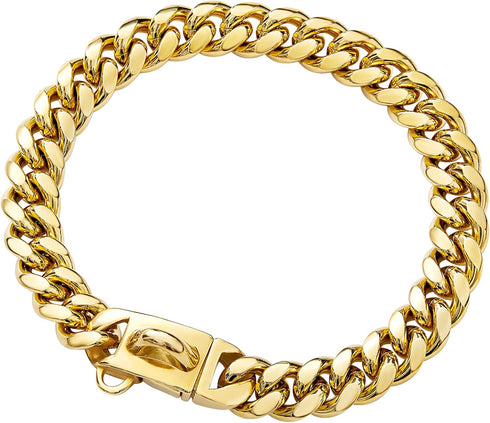 Gold Dog Chain Collar Walking Metal Chain Collar with Design Secure Buckle,14MM Heavy Duty Cuban Link Chain Training Collar for Small Medium Large Dogs(12" Gold)