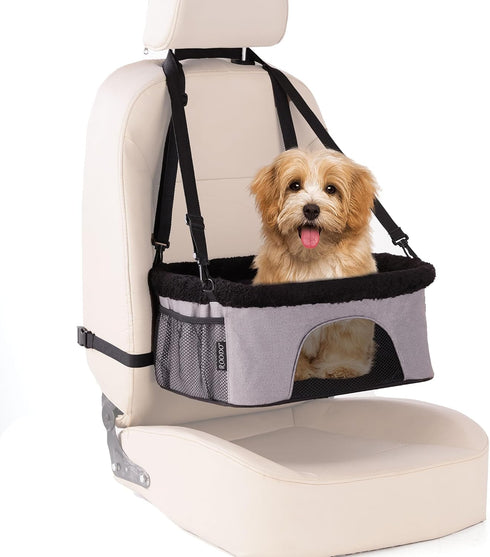 20lb ROODO Deluxe Dog Booster Seat with Height-Adjustable Foldable Metal Frame and Safety Leash,Portable Pet Car Seat