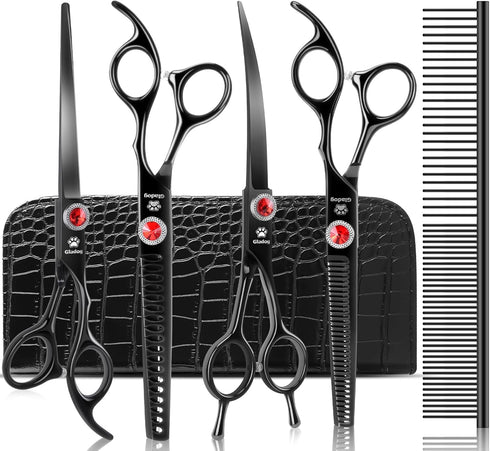 GLADOG 7 Inch Professional Dog Grooming Scissors Kit, Titanium Dog Scissors for