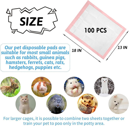 100 18" 13" Chinchillas Tfwadmx Rabbit Pee Pads Pcs Disposable Cage Liners Leak-Proof Super Absorbent Potty Training