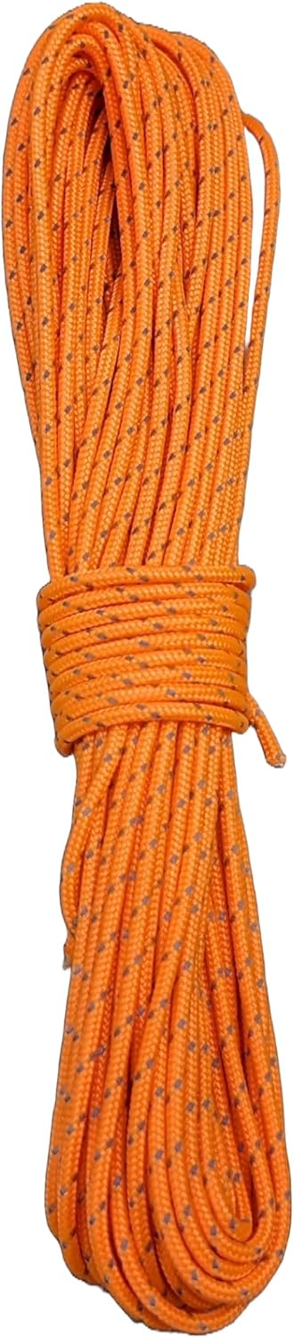 Ultra Light Dyneema Reflective Orange Rope 1/16 Inch Diameter | 440lbs Breaking Strain | 105 Feet for Sailing