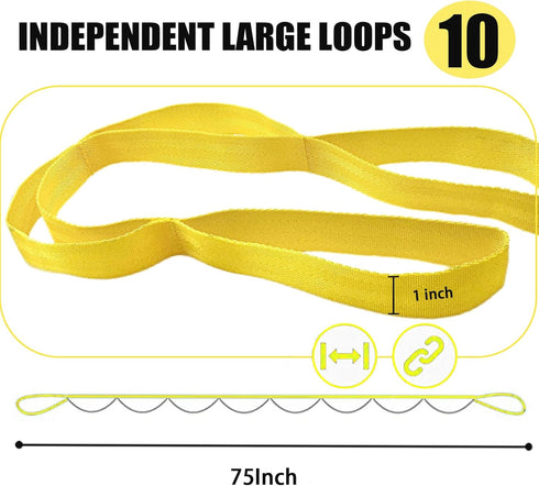Yoga Stretching Strap with Loops, Non-Elastic Exercise Strap for Physical Therapy, Pilates, Dance, Gymnastics