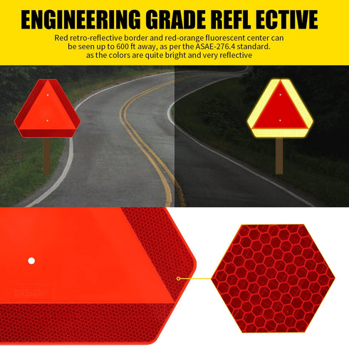 Slow Moving Vehicle Sign, Plastic DOT Triangle Signs, SMV Sign for Golf Cart Accessories, Tractor