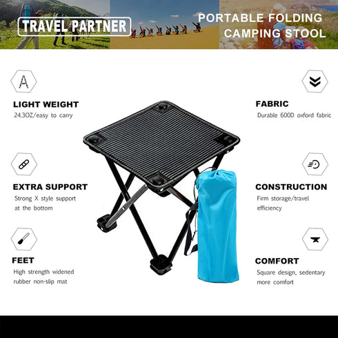 220 lbs, Mini Chair Folding Camping Stool Outdoor Portable Stools Lightweight with Carry Bag, Support Black