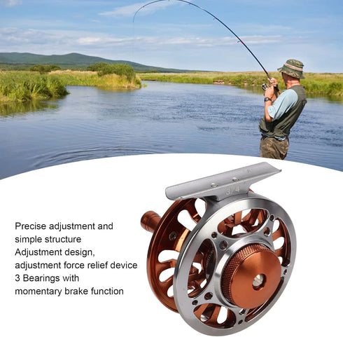 Fly Fishing Reel, 3/4 Weight, CNC Machined Aluminum Alloy Body, 1:1 Gear Ratio, 3 Bearings, Sealed Fishing Reel