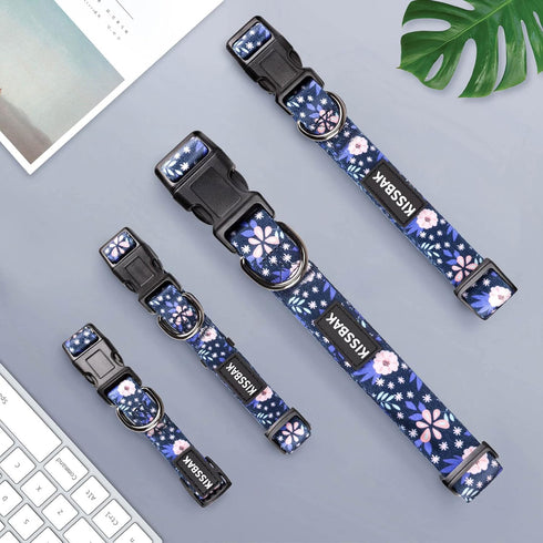 KISSBAK Medium Dog Collar, Soft Adjustable Floral Design for Cute Girl Puppy Dogs (M, Pineapple Flower)