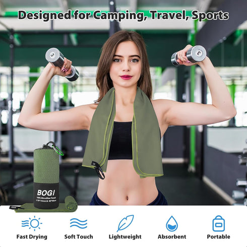 Swimming Backpacking (S:16''x32'',2Pcs-AGreen) BOGI Microfiber Travel Sports Towel-Quick Dry Travel Towel,Soft
