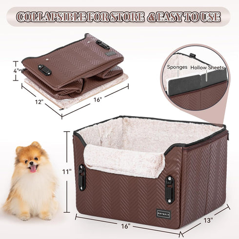 25lbs PETSFIT Car Seat for Dogs, Waterproof PU Leather Dog Car Seat for Small Dogs with Patent Safe Buckles, Clip-On