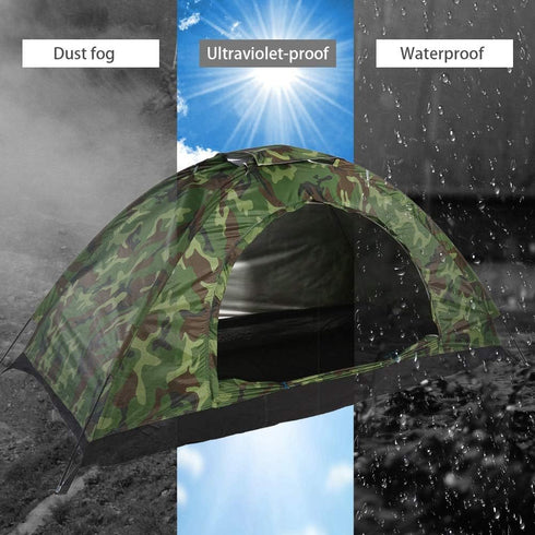 One Person Lightweight Camouflage Camping Dome Tent, Sturdy and Durable Outdoor Tent