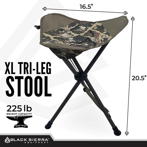 225 lbs, Black Sierra Folding Hunting Stool w/Shoulder Strap Supports Lightweight Collapsible Tripod Seat, Foldable