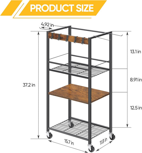 Home Gym Storage Rack - Heavy Duty Yoga Mat Holder with Hooks & Wheels for Dumbbells and Fitness Equipment