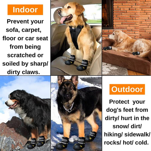Teamoo Dog Snow Boots for Winter, Waterproof Anti-Slip Booties for Medium Large Dogs, Black Size 8