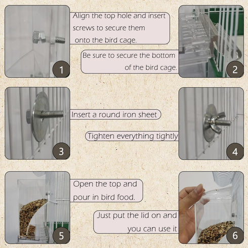 No Mess Automatic Bird Feeder, Inside Cage Parrot Feeder with Clear Perch and Acrylic Seed Container