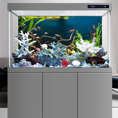 YongFoto 48x24 inch Fish Tank Background, River Bed Waterweeds Moss Lake Aquatic Plant Backdrop for Reptiles