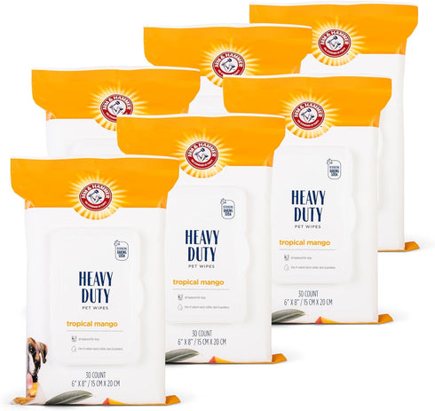 Arm & Hammer Heavy Duty Bath Wipes for Dogs, Travel Size, Mango Scent, 30 Count - 6 Pack