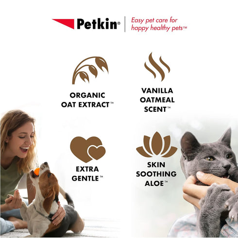 Petkin Pet Wipes for Dogs and Cats, Oatmeal, 100 Wipes, Soothes Itchy Skin, Cleans Ears, Face, Body