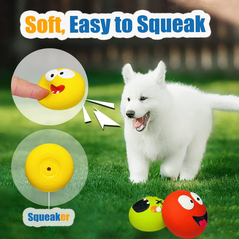 Squeaky Dog Toy for Small Dogs, Rubber Latex Puppy Toys, Soft Smile Face Squeaky Balls for Mini, Small Breeds
