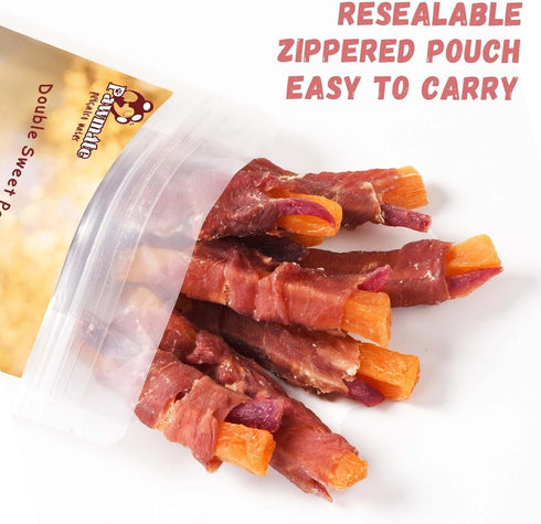 12-15 Counts Pawmate Duck Double Purple Sweet Potato Wraps Dog Treats, Healthy Low Fat Dog Jerky High Protein