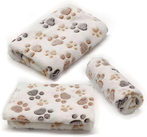 1 Pack 3 Puppy Dog Blankets, Super Soft Warm Sleep Mat, Fluffy Premium Fleece Pet Blanket, Medium (29"x20"), White Paw