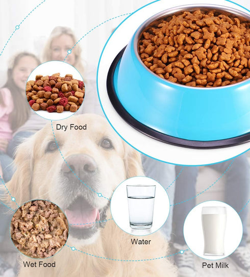 Stainless Steel Dog Bowls, Non Slip Anti Skid Stackable Food and Water Dishes for Small, Medium, Large Dogs (2 Pack)