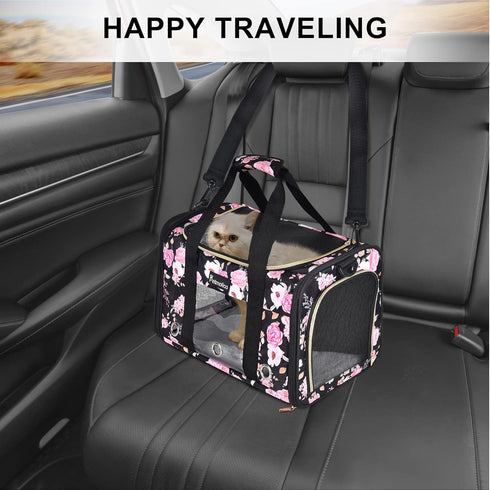 Petmolico Airline Approved Cat and Dog Carrier, Soft Travel Carrier with 3 Open Doors and Mesh Windows for Pets 16 lbs