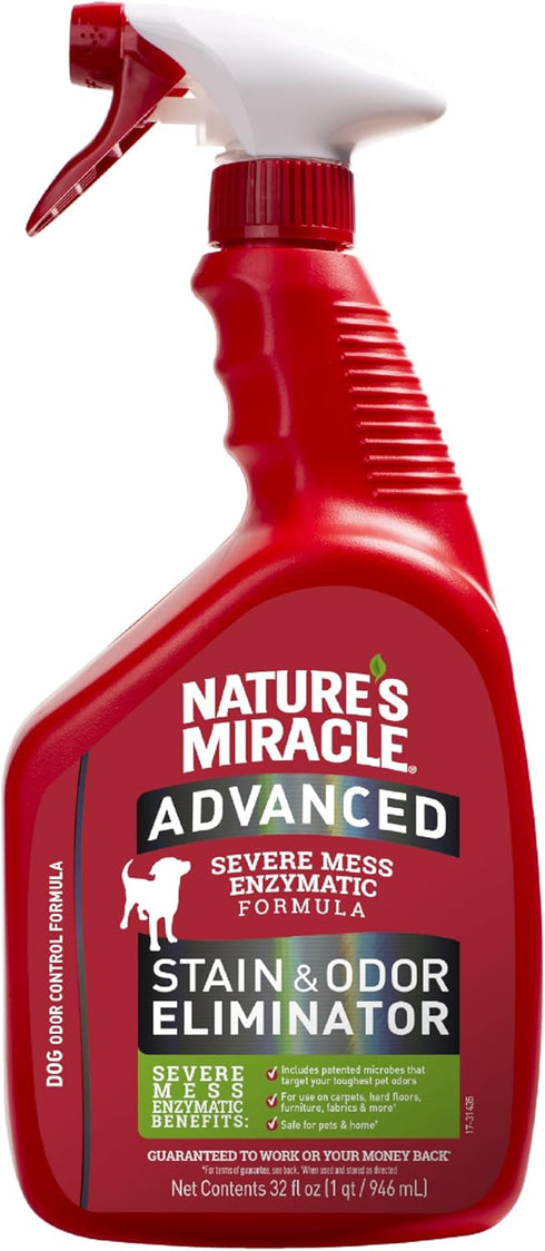 Nature’s Miracle Advanced Stain and Odor Eliminator Dog, 32 Ounces, Fresh Scent, Severe Mess Enzymatic Formula