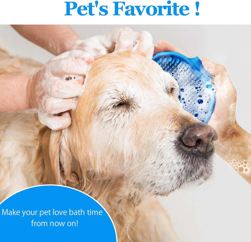 3PCS Dog Bath Brush, Pet Shampoo Brush with Adjustable Ring Handle, Soft Massage Dispenser for Dogs and Cats