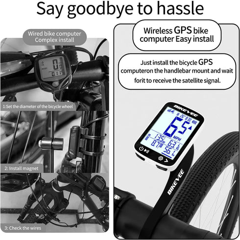 2.4" Bike Speedometer GPS Wireless Cycling Computer Auto Start/Stop, Auto Backlight, Waterproof Bicycle Odometer MPH
