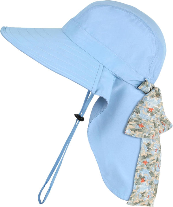 Solaris Wide Brim Women Sun Hat, UPF 50+ Sun Protection, Packable, Floral Scarf Cooling Hat with Neck Flap