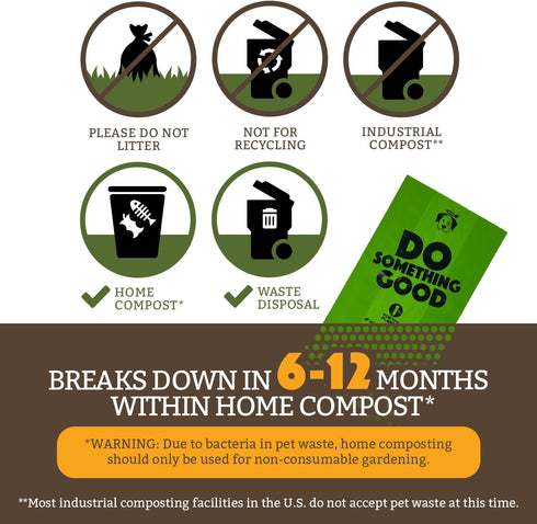 10 Doggy Do Good Poop Waste Bags, Unscented USDA Certified Biobased, Leak Proof, Certified Home Compostable, Bags