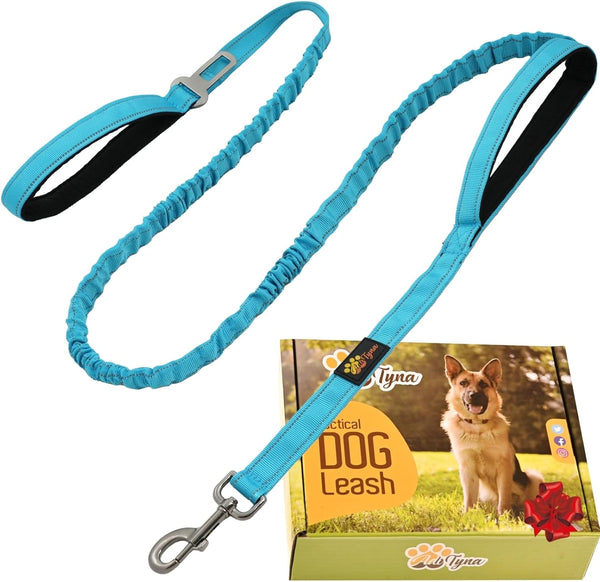 Heavy Duty Bungee Dog Leash 6 ft - 7.5 ft for Large and Medium Dogs, No Pull Reflective Tactical Leash (Blue)