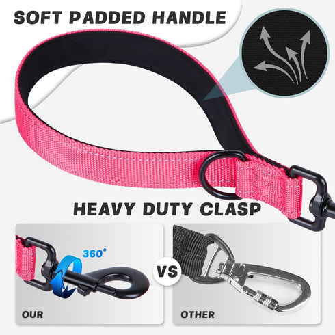 Dog Leash, Short Leash for Large Breed Dogs, Traffic Padded Handle, Reflective Training Lead for Medium to Large Dogs