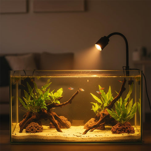 NiuXTool 1590 Dimming Zoom Mini Aquarium Spotlight with Timer Gooseneck Clip-On Lamp, Zoom Beam, Tri-Color White/Warm