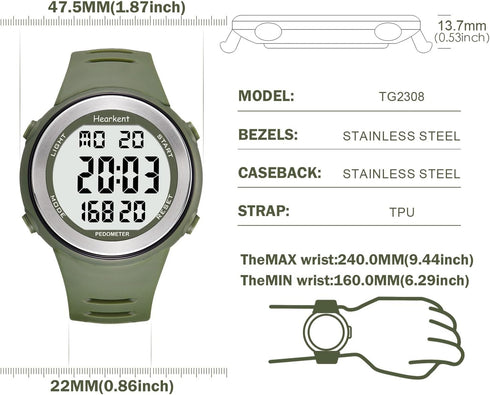 Waterproof Pedometer Watch for Seniors, Non-Bluetooth, No App Required, Steps and Calories Counter with LCD