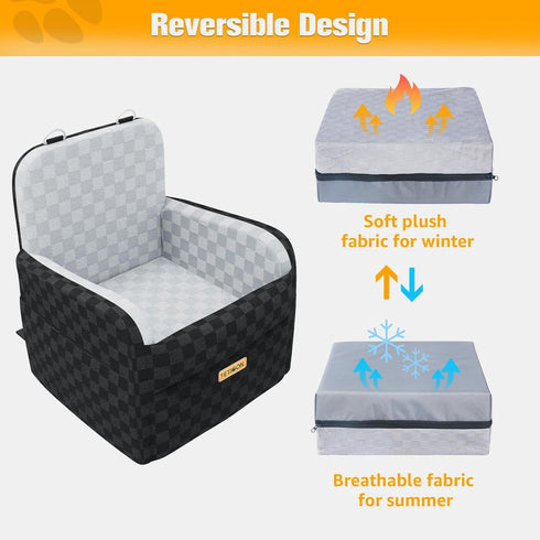 6in 26 lbs PETICON Waterproof Dog Car Seat for Small Medium Dogs, Memory Foam Pet Booster Seat for Dogs up