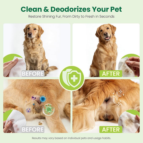 100 Counts, Pet Wipes for Dogs & Cats, Extra Moist & Thick Grooming Puppy Wipes with Fresh Aloe Vera/Nature