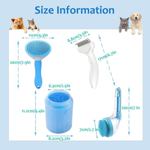 YQCBSU 4PCS Dog Grooming Kit, Self-Cleaning Slicker Brush for Shedding & Dematting, Pet Grooming Tools for Dogs & Cats