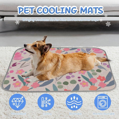 imiBBWQu Summer 27" 22" Cooling Pad Cute Flowers Air-Cushion Fiber Dog Mat Washable Pet Semiconductor Cooling Pad